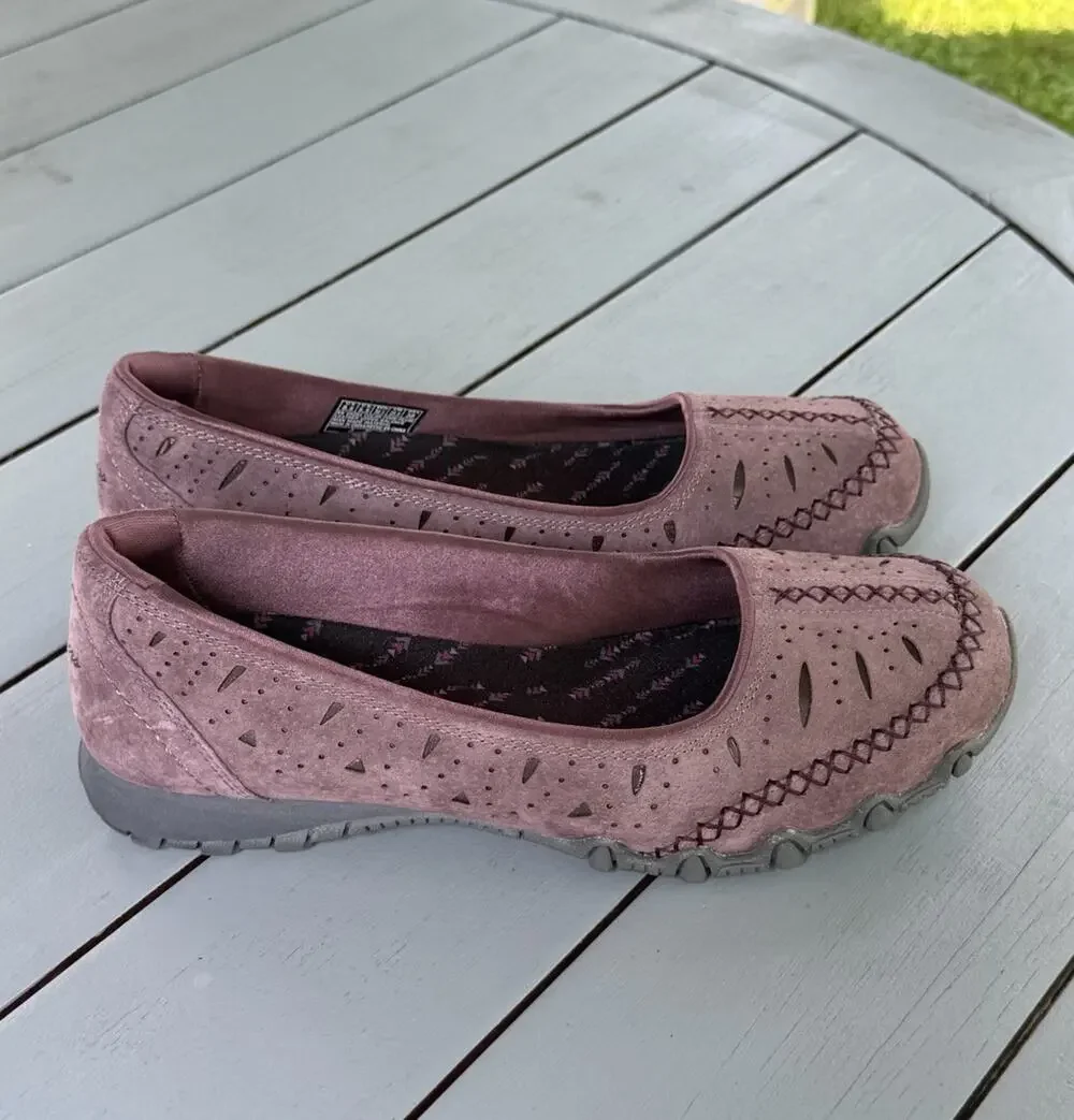 Skechers Relaxed Fit Air Cooled Memory Foam Slip On Flats Plum Leather Women 8.5